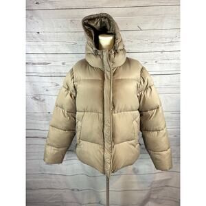 Victoria’s Secret PINK Marshmallow Puffer Jacket Hooded Coat Medium Beige Winter